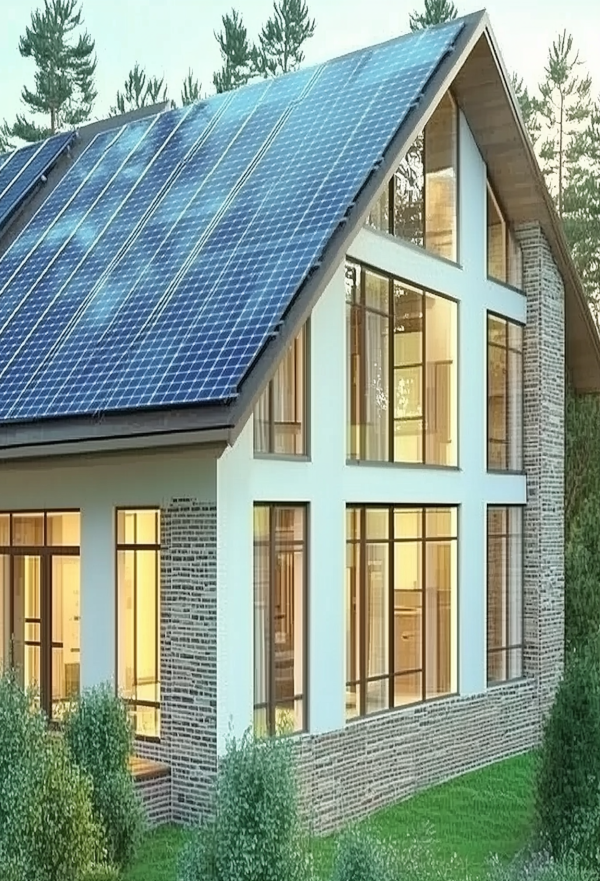 Haus mit PV-Anlage modernes Haus mit Photovoltaik am Dach